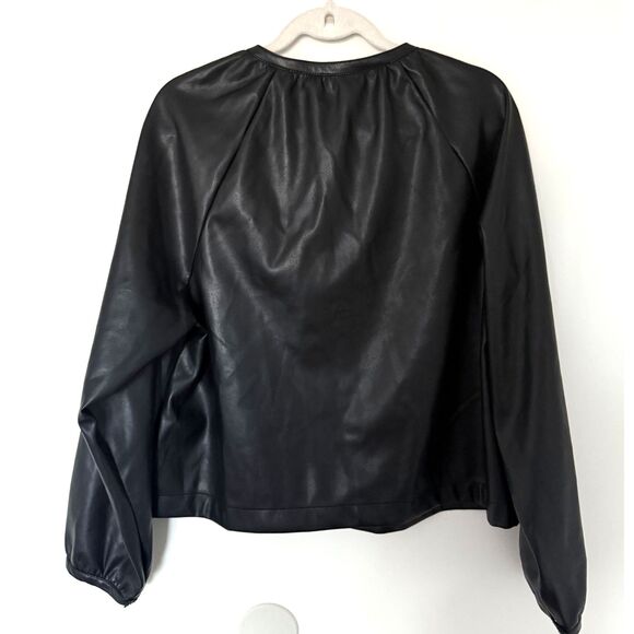 Avec Les Filles Raglan Sleeve Black Faux Leather Button Up Blouse Sz XL - Picture 3 of 12